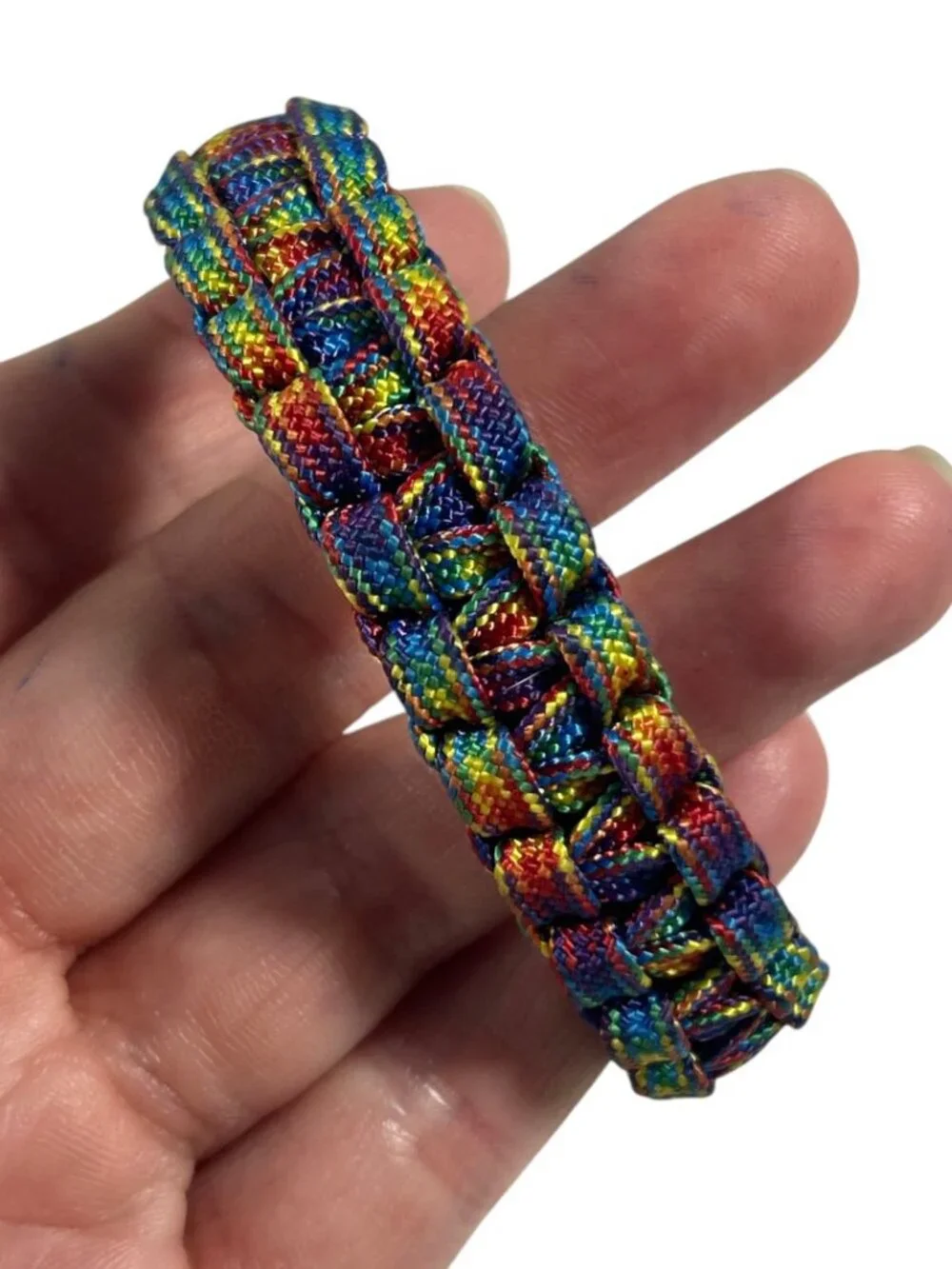 Rainbow Multicolor Paracord Bracelet Wide Woven Braided Knot Loop Closure